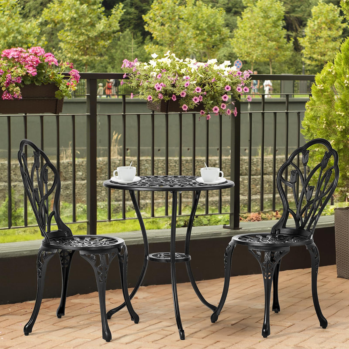 3 Pieces Patio Bistro Set, Rust-Resistant Cast Aluminum Outdoor Bistro Table and Chairs