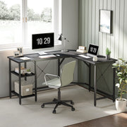 L Shaped Computer Desk, 59" Reversible Corner Desk with Storage Shelves, Home Office Desk for Writing Gaming Study, Black