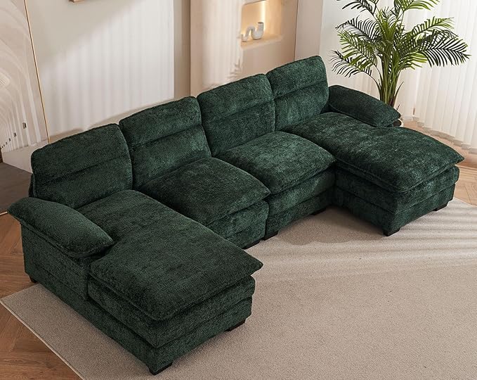 PlushNest 111.8" U-Shaped Cloud Sofa – Chenille Upholstery