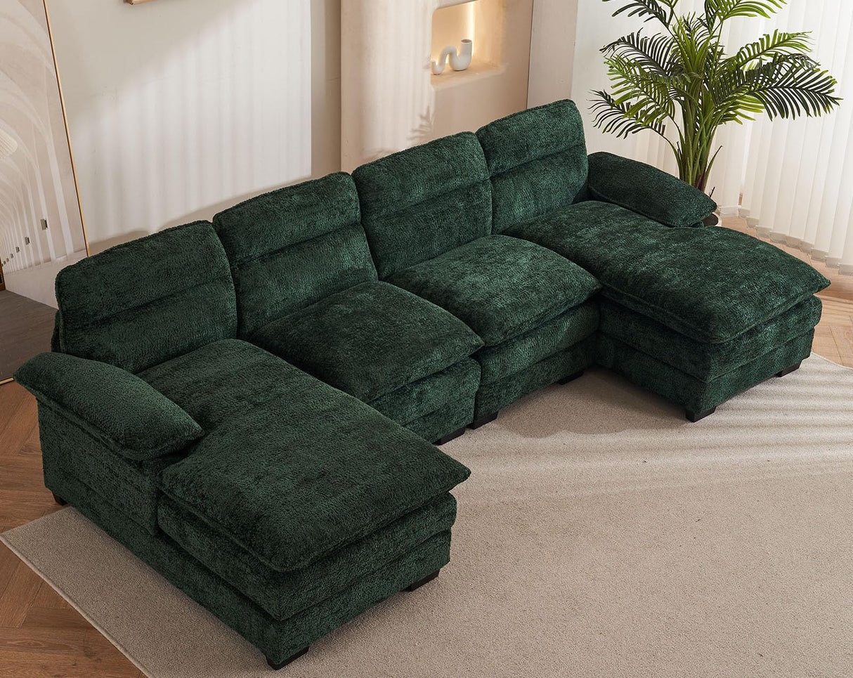 PlushNest 111.8" U-Shaped Cloud Sofa – Chenille Upholstery