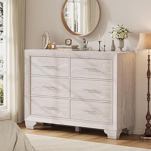 White 6 Drawer Dresser for Bedroom, Modern Chest of Drawer Storage Organizer