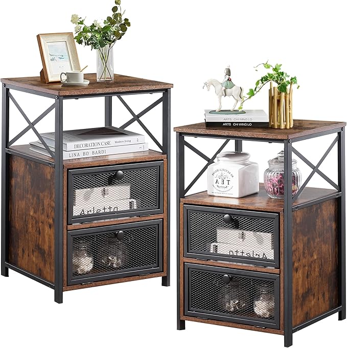 Nightstand Set of 2 with Drawer, Modern Night Stand