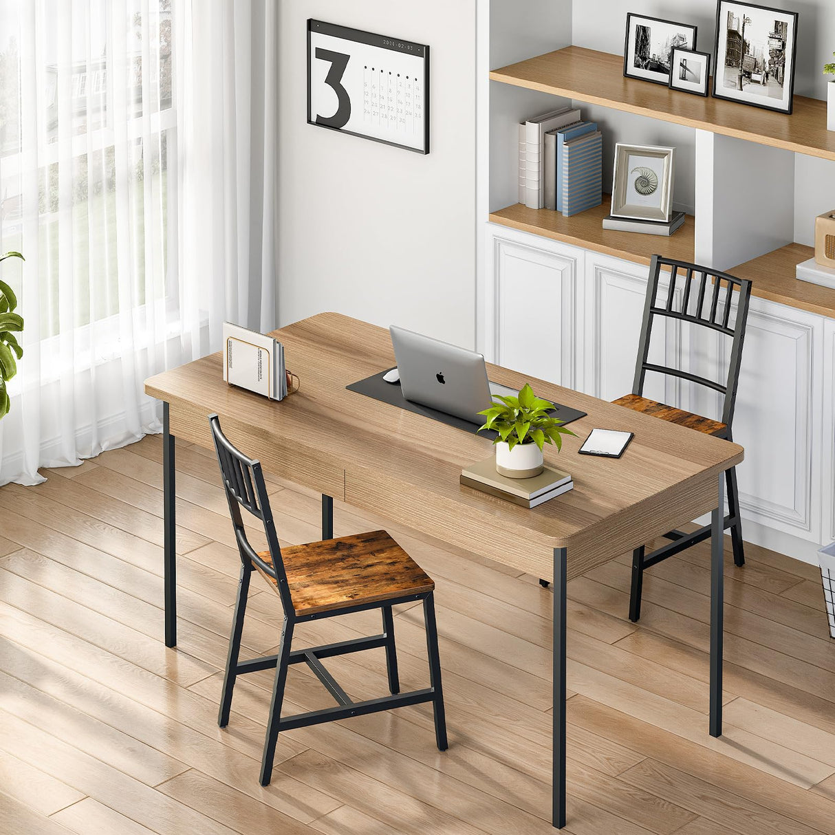 Kitchen Chairs Set of 2, Wooden Dining Room Chairs with Metal Frame