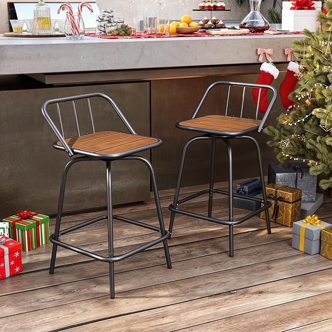 Outdoor Bar Stools Set of 2 Swivel Barstools, 30" Bar Height Outdoor Chairs