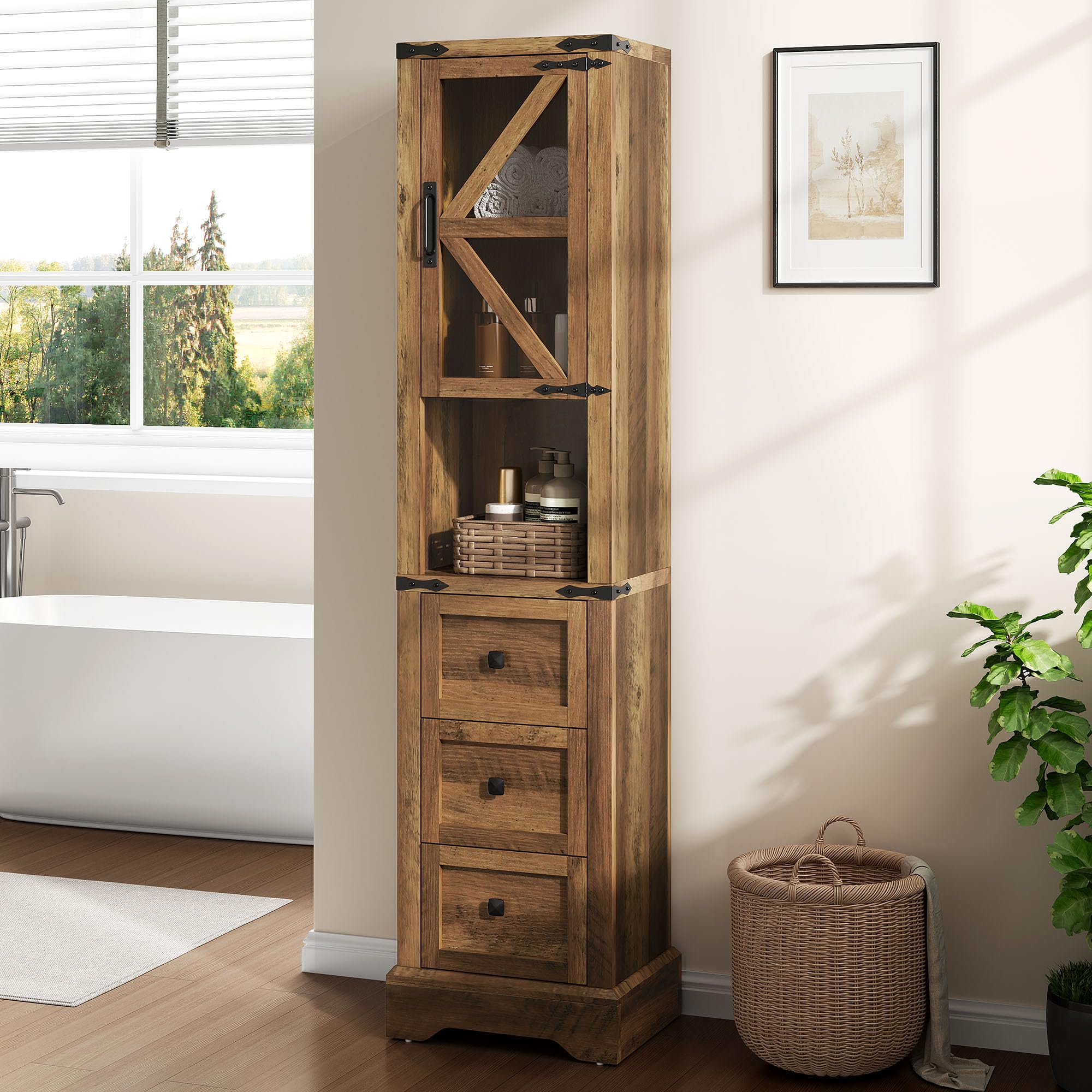 Tall Bathroom Storage Cabinet, 68" Farmhouse Storage Cabinet