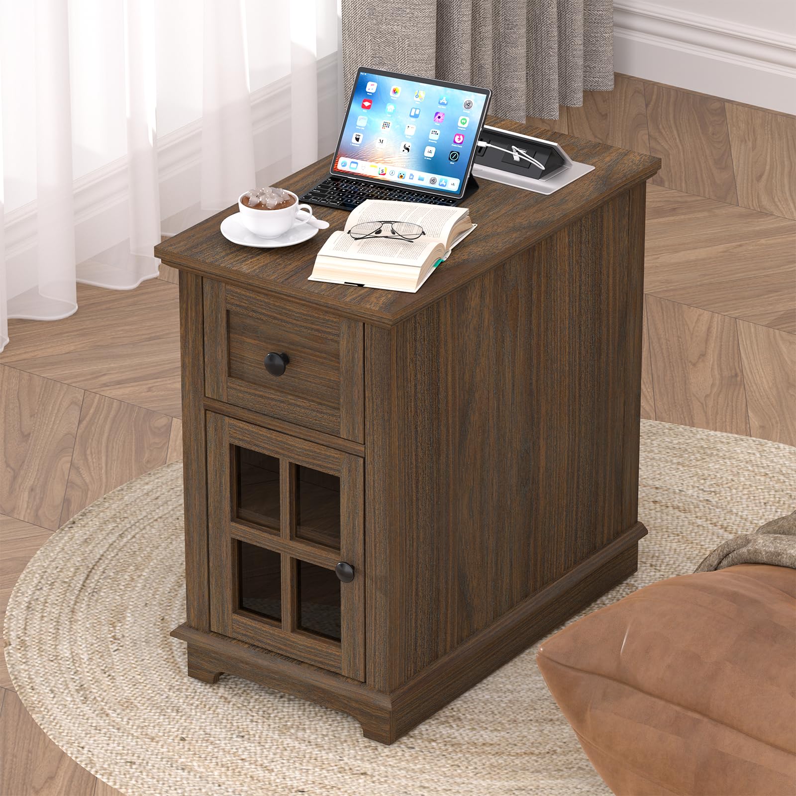 Narrow End Table with Drawer, Storage Side Table