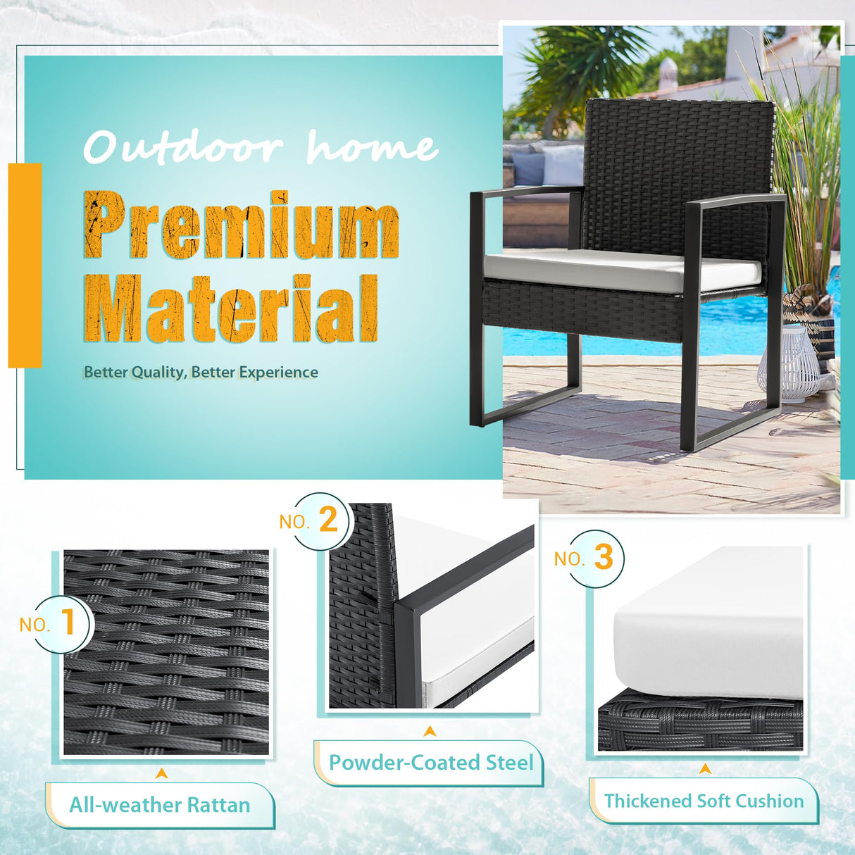 Flamaker 3 Pieces Patio Furniture Outdoor Wicker Modern Rattan Chair Conversation Sets with Coffee Table for Yard, Bistro(White)