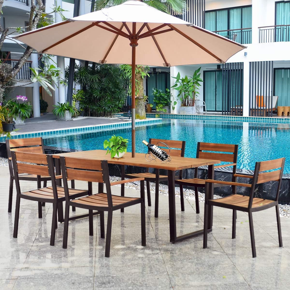 7 PCS Patented Outdoor Dining Set, Patio Dining Furniture Set with Sturdy Steel Frame