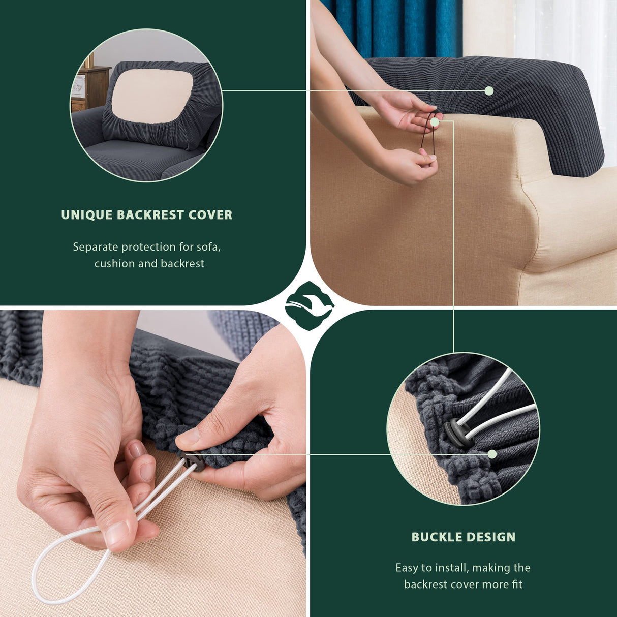 7 Piece Stretch Sofa Covers for 3 Cushion Couch Covers, 3 Seater Couch Slipcover