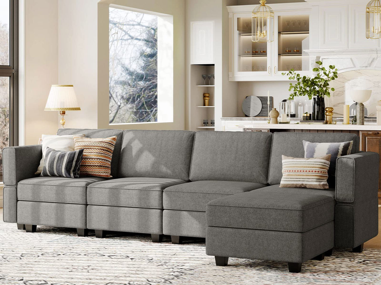 L Shaped Sofa with Storage Seat Fabric Modular Sectional Couch Reversible Chaise