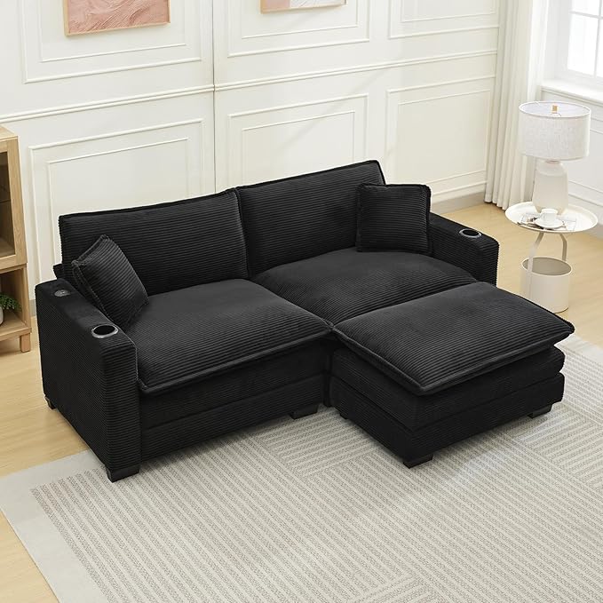 Corduroy Cloud Sectional Couch, Modern Comfy Modular L-Shaped Sectional