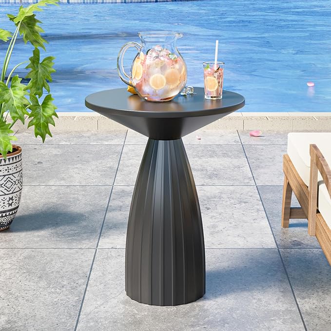 Round Small Patio Side Table, Metal Steel Outdoor Side Table, Patio Accent End Table