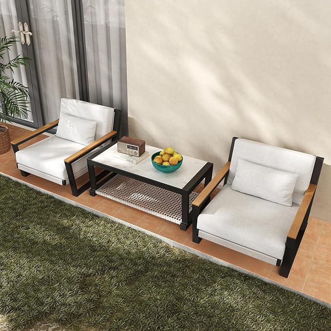 Sofa Set with PE Rope Weaving, 500lbs Capacity Outdoor Conversation Set