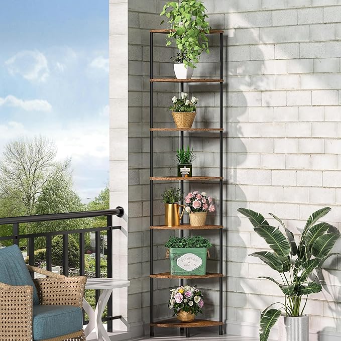 Corner Plant Stand Shelf, 5 Tier Tall Shelf Plant Stand for Indoor Plants, Rustic Brown
