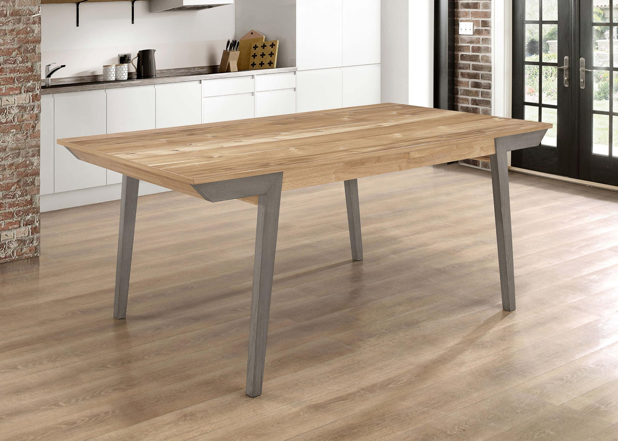 Nogales Rectangular Wood Dining Table - 71 Inch Acacia Brown Top with Coastal Gray Flared Legs