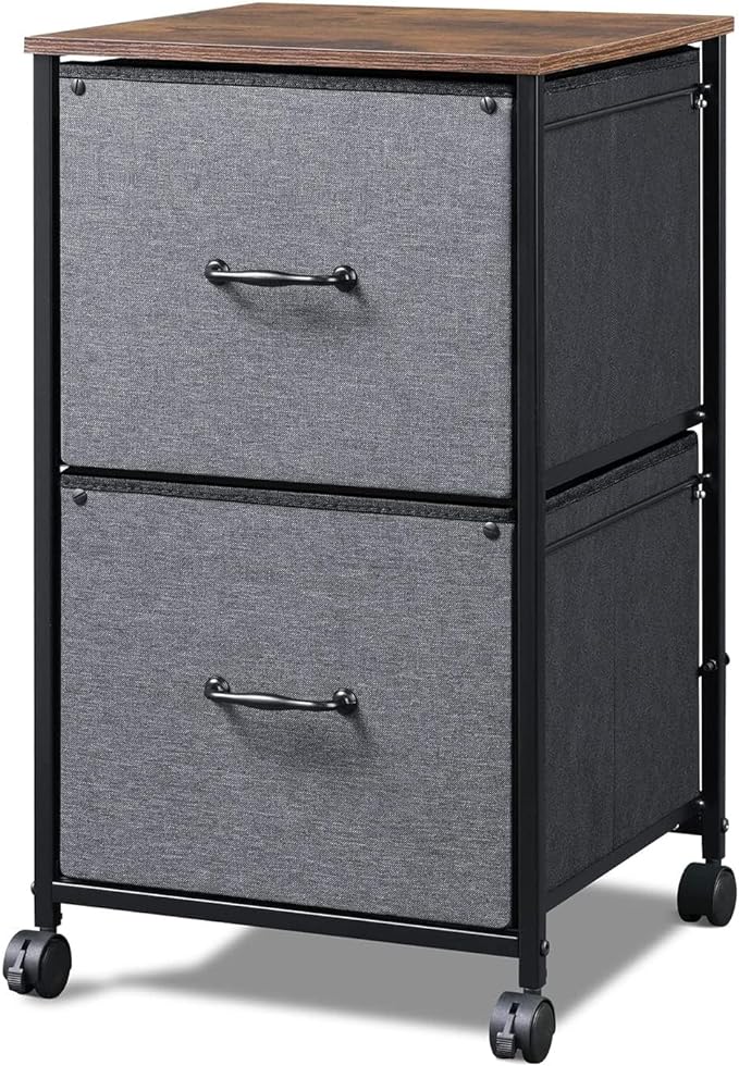 2 Drawer Mobile File Cabinet, Rolling Printer Stand with Open Storage Shelf