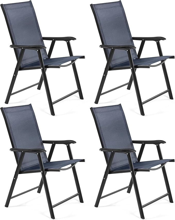 Patio Dining Chairs Set of 4 with Armrests, Outdoor Folding Chairs with Metal Frame