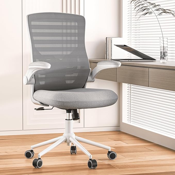 High Back Desk Chair with Adjustable Lumbar Support, Ergonomic Mesh Computer Chair with Premium Cold-Cured Cushion, Height Liftable Swivel Chair, Black/Grey