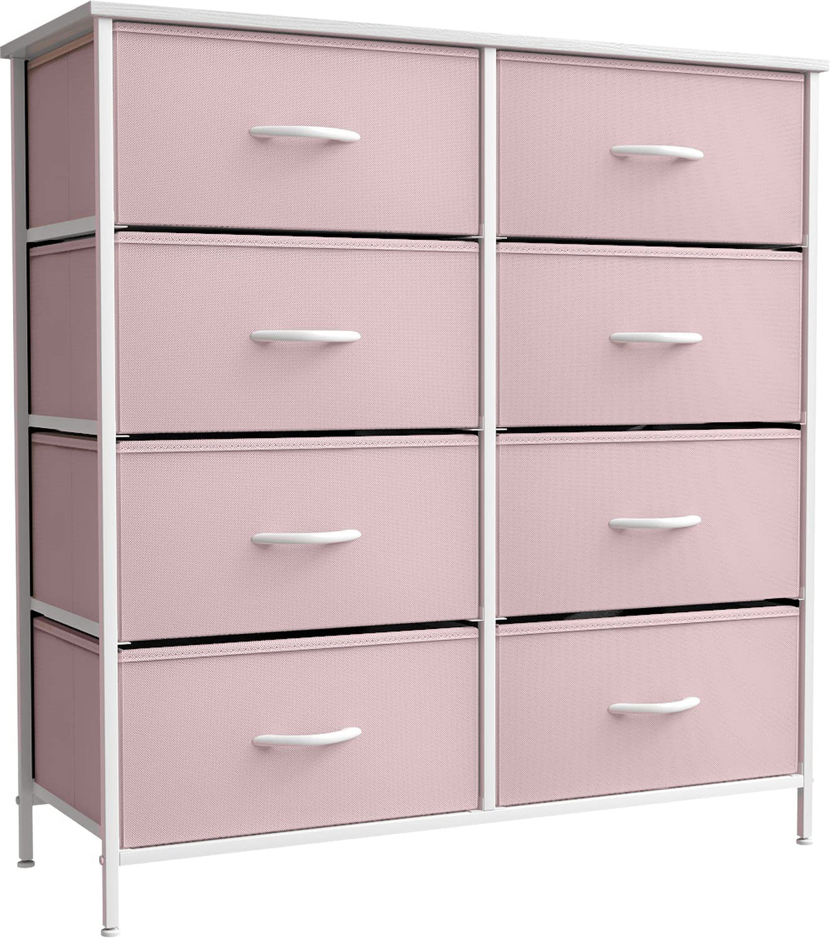 Kids Pink Dresser with 8 Drawers + 11 Inch Pink Cube Storage Bins (6 Pack) Bundle