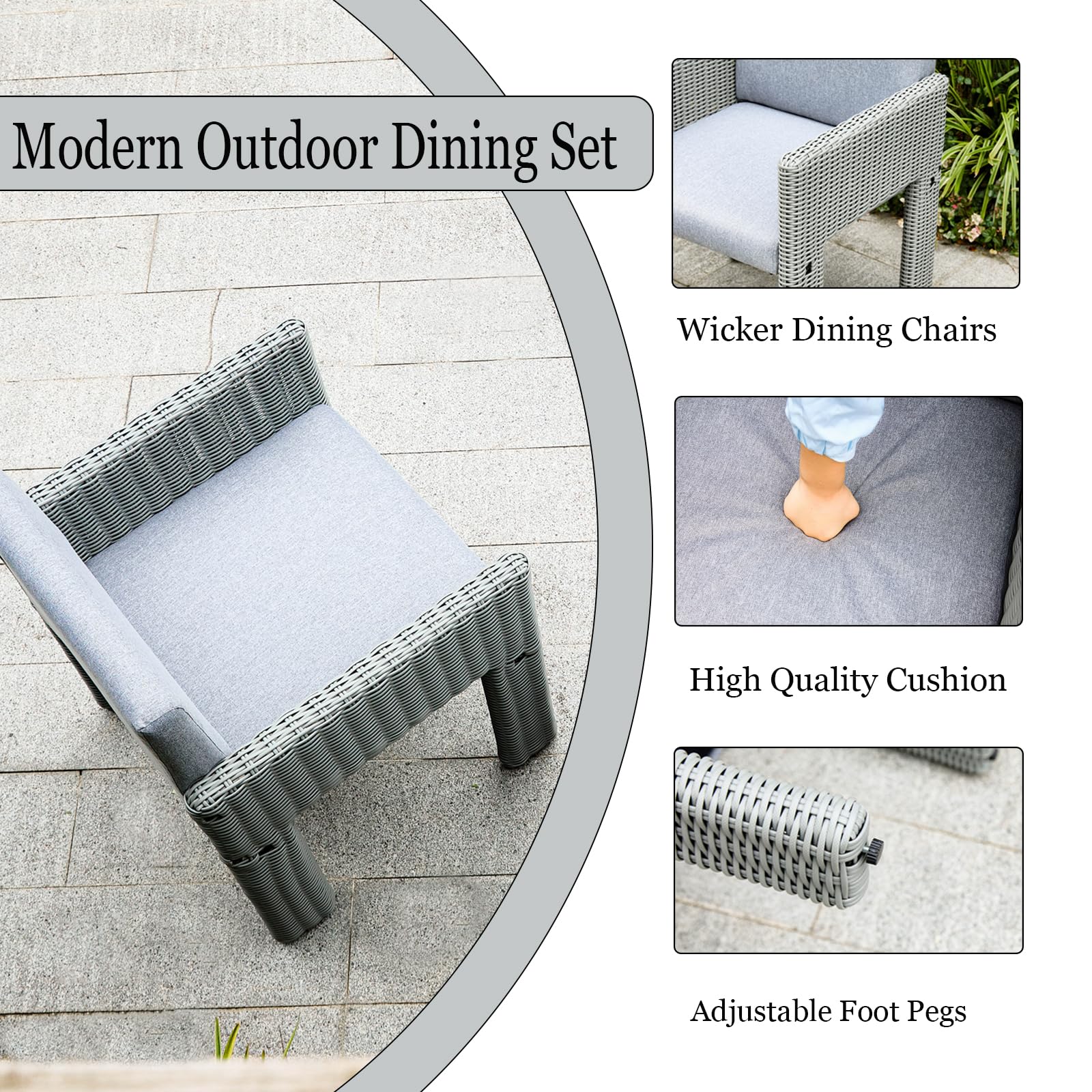 DAYAOUTDOOR 7 Piece Patio Dining Set, Outdoor Dining Furniture Set with Large Table, PE Wicker Patio Dining Set of 6, Outdoor Table and Chairs for Garden, Yard, Backyard, Poolside, Grey