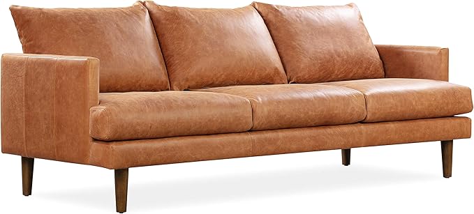 Sorrento Leather Couch – 86-Inch Leather Sofa with Tufted Back - Full Grain Leather Couch with Feather-Down