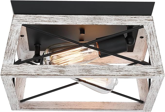 Black Flush Mount Ceiling Light, 2 Bulb Farmhouse Ceiling Light Fixture