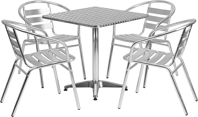 Aluminum 5-Piece Patio Dining Set with Square Table and 4 Slat Back Chairs