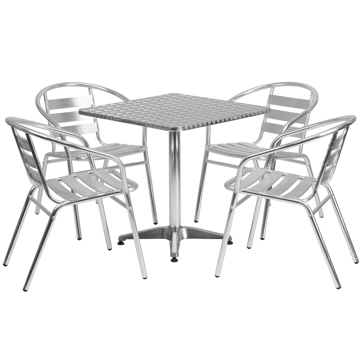 Aluminum 5-Piece Patio Dining Set with Square Table and 4 Slat Back Chairs