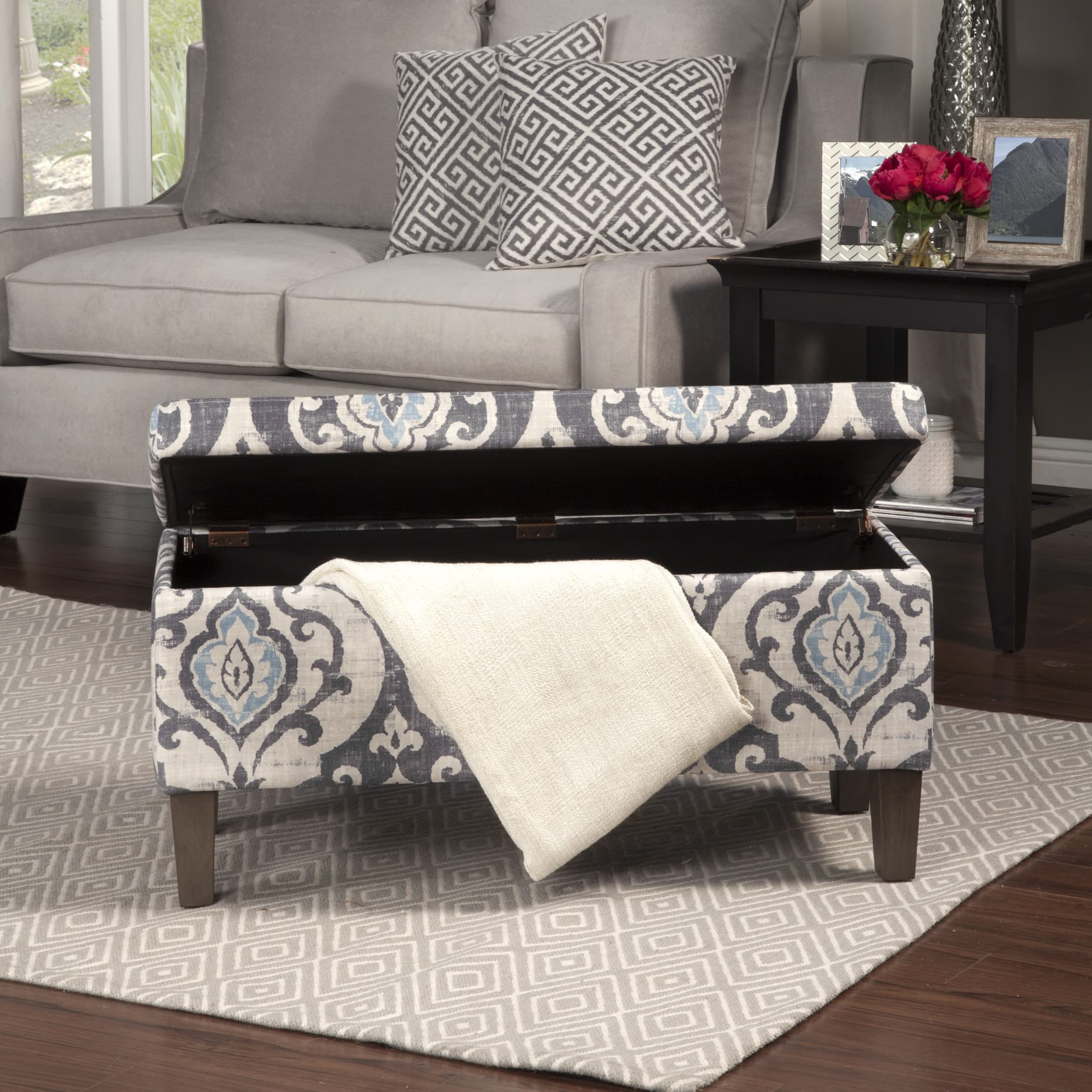 Large Upholstered Rectangular Storage Ottoman Bench