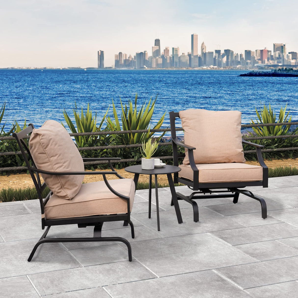 2-Piece Outdoor Chair Set,Patio Chair Set with Peacock Thick Cushions for Backyard