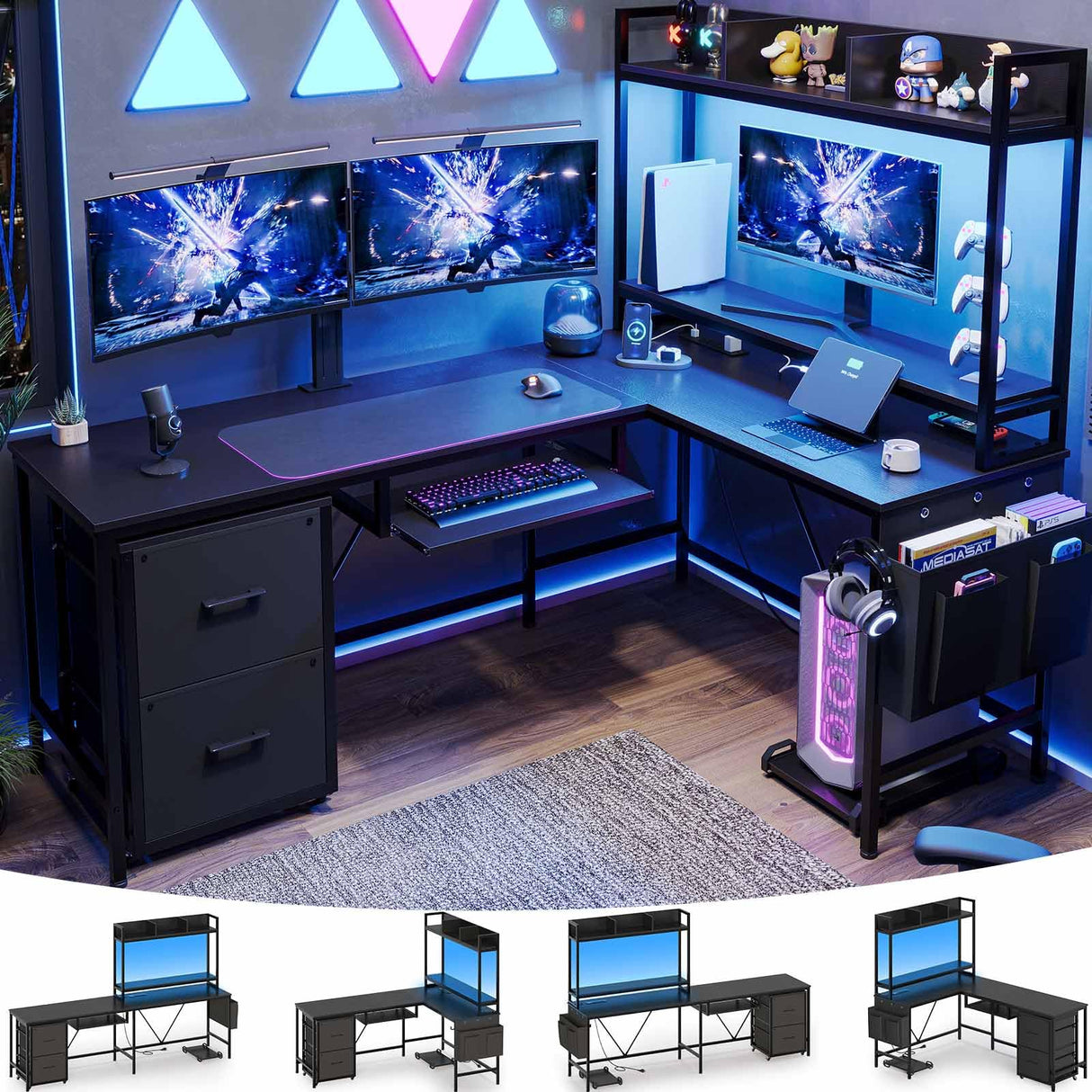 L Shaped Gaming Desk with Keyboard Tray, Reversible Computer Desk