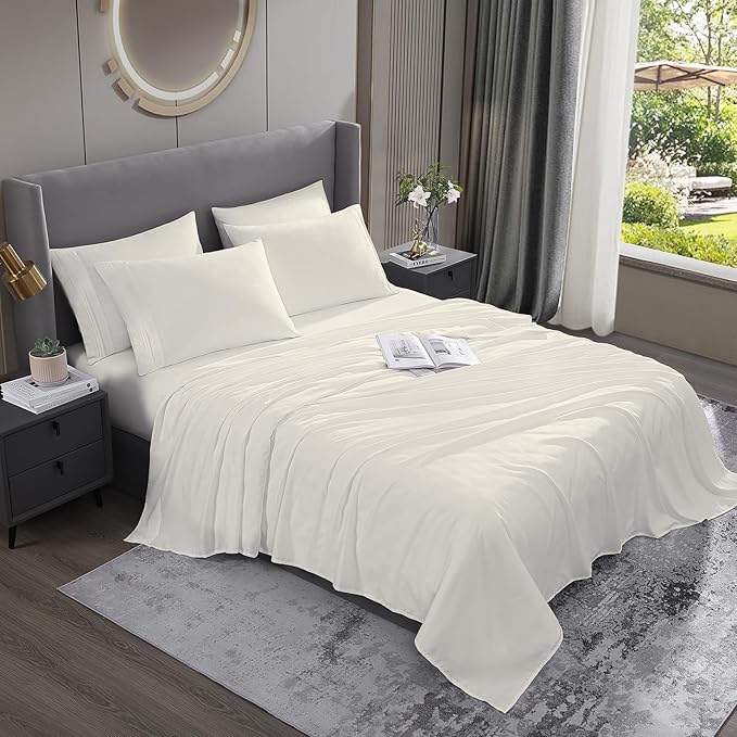 Cooling Sheets Queen - Deep Pocket Queen Sheet Set 6 Pieces, Wrinkle - Resistant