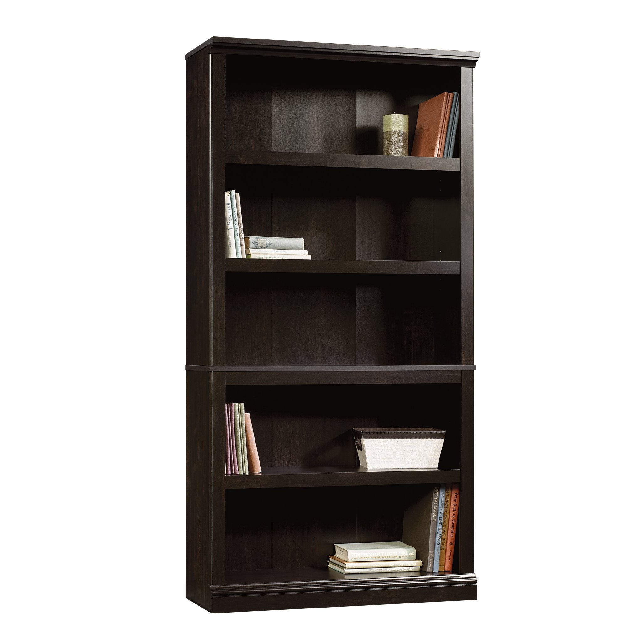 Sauder Miscellaneous Storage 5 Bookcase/Book Shelf, L: 35.28" x W: 13.23" x H: 69.76", Estate Black