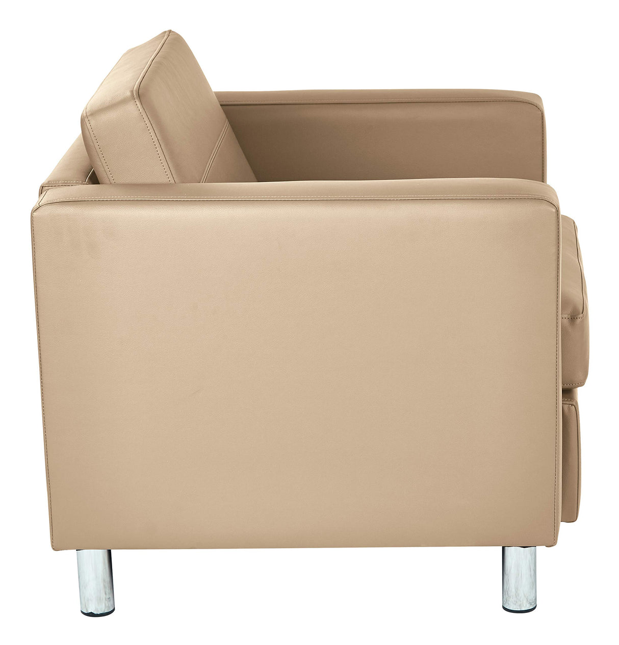 Armchair with Padded Box Spring Seats and Silver Finish Legs, Dillon Buff Faux Leather