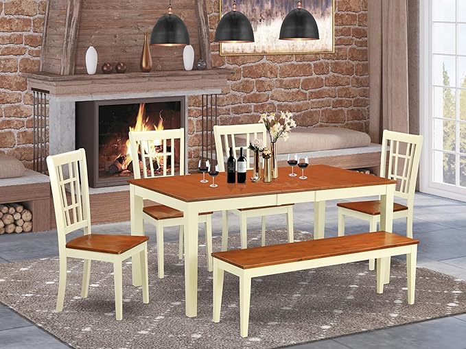 NICO7-BLK-W 7 Piece Kitchen Table Set Consist of a Rectangle Dining Table