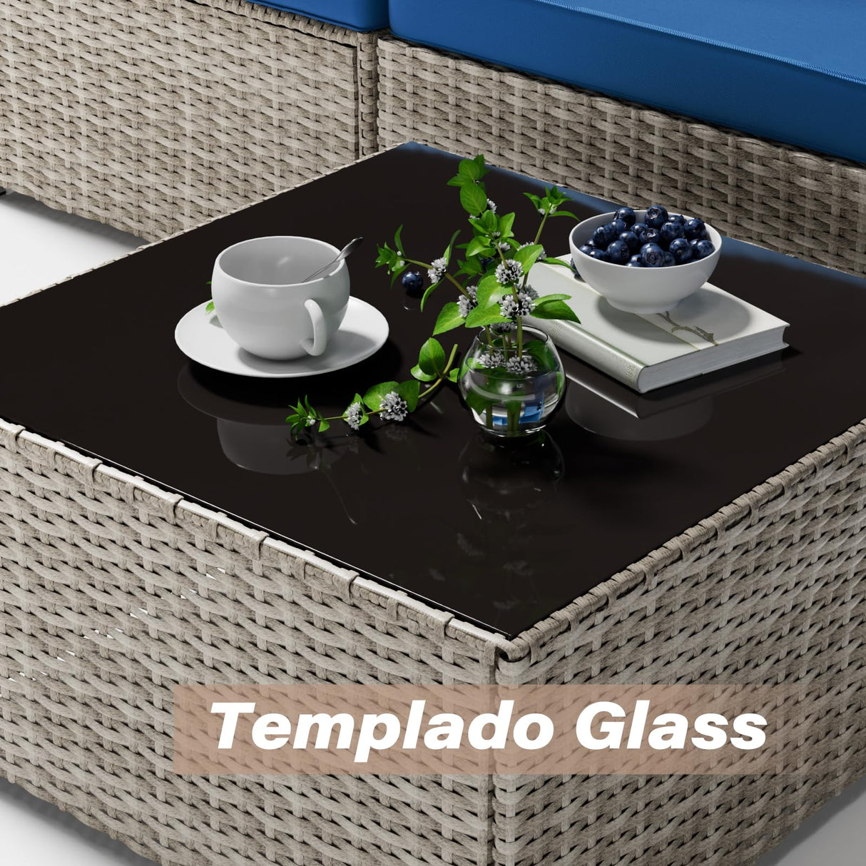 14-Piece Gray Rattan Patio Furniture Sets, Outdoor Conversation Sofa Sets