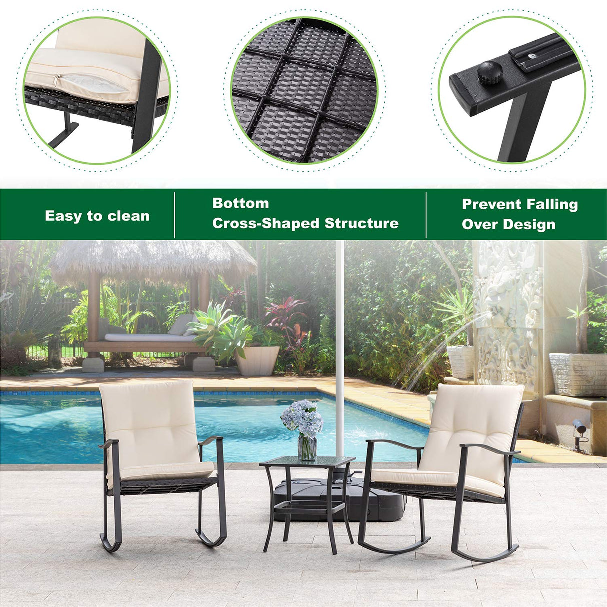 Outdoor 3-Piece Rocking Bistro Set