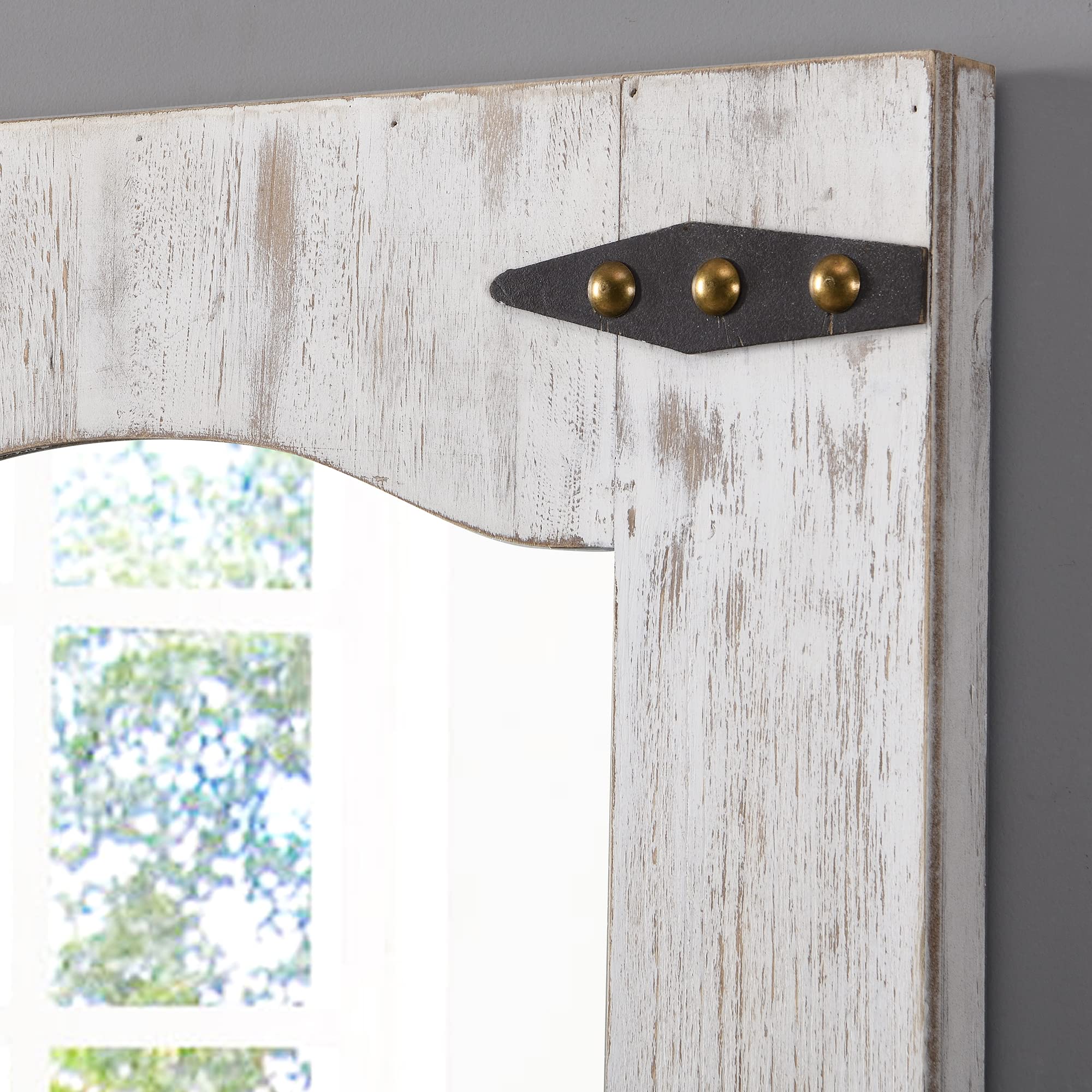 Barn Door Wall Mirror, 33.5"H x 21.5"W, Tan/Ivory Wood