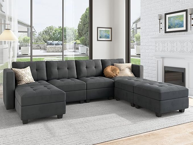 Modular Sectional Sofa with Storage Seat Convertible L Shaped Couch with Chaise Velvet 4 Seater Sofa
