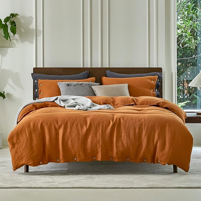 100% Pure Linen Duvet Cover Set King Size 104X90Inch 3pcs (1 Duvet Cover