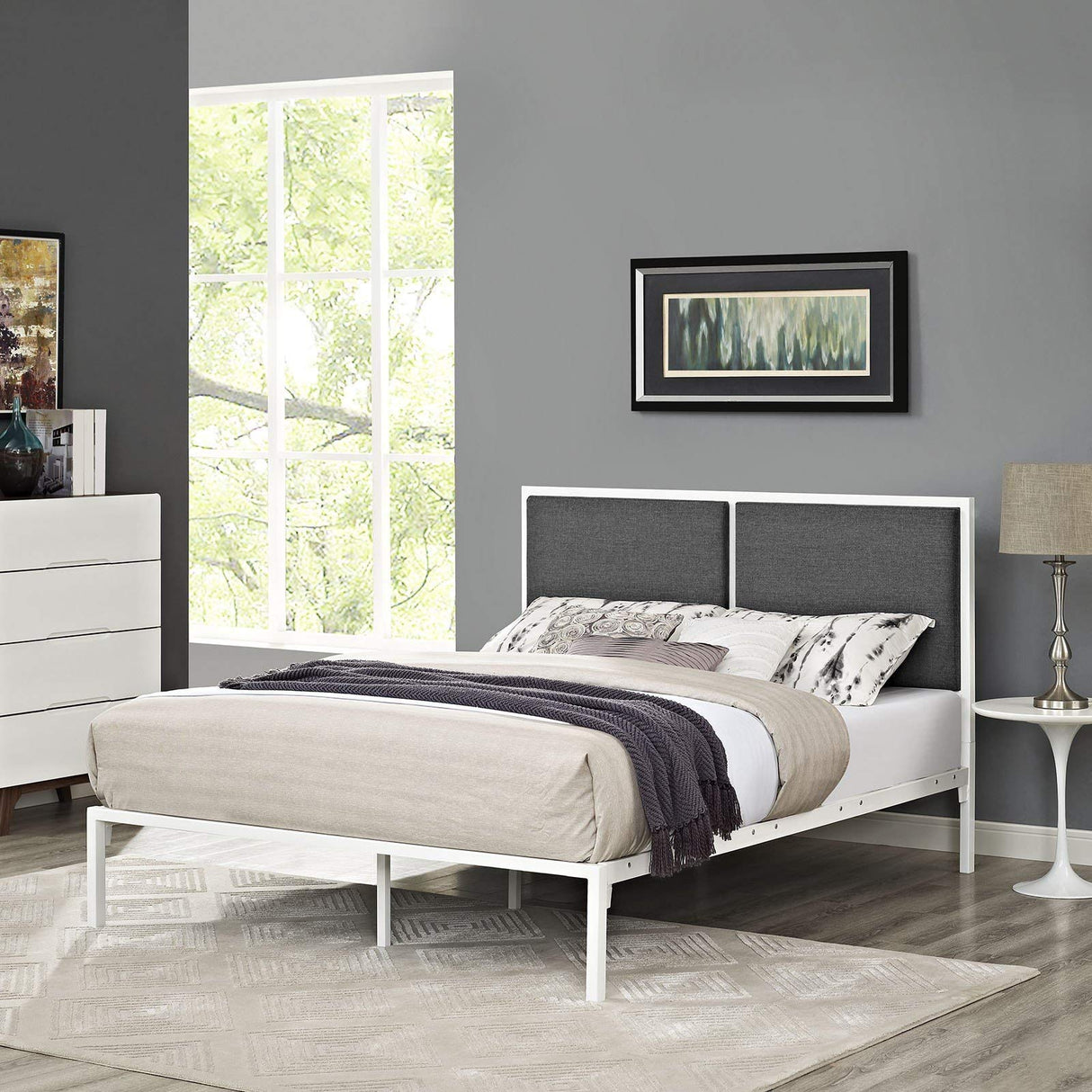 Della Fabric Bed, King, White Gray