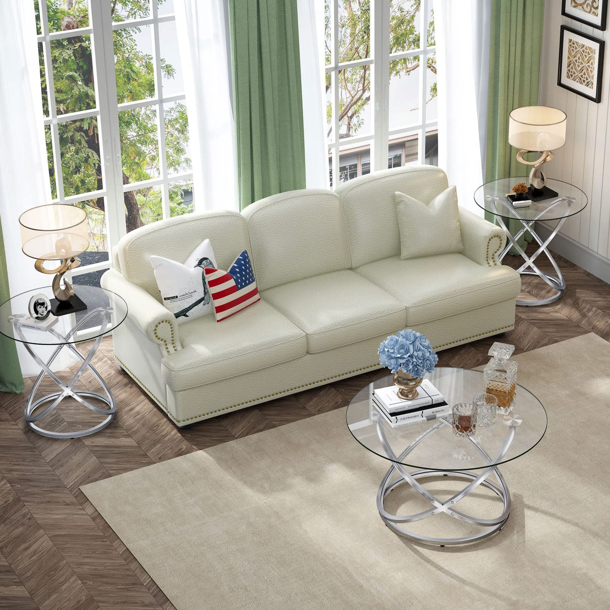 Round Coffee Table, Glass Coffee Tables for Living Room, Modern Coffee Table