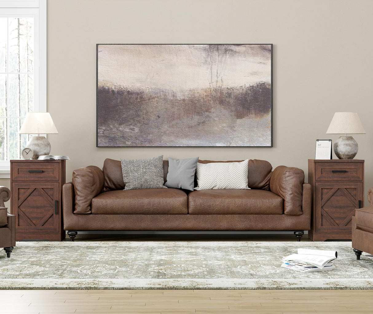 End Table with 1 Drawer & Barn Door, Farmhouse Large Sofa Side Table