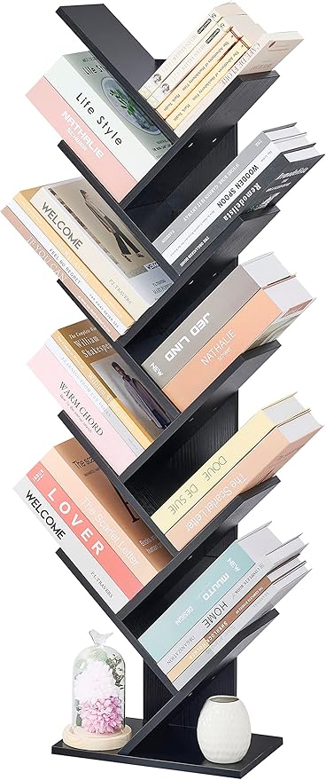 10 Tier Tree Bookshelf, 10 Shelf Bookcase, Free Standing Tree Bookcase, Display Floor Standing Shelf for Books