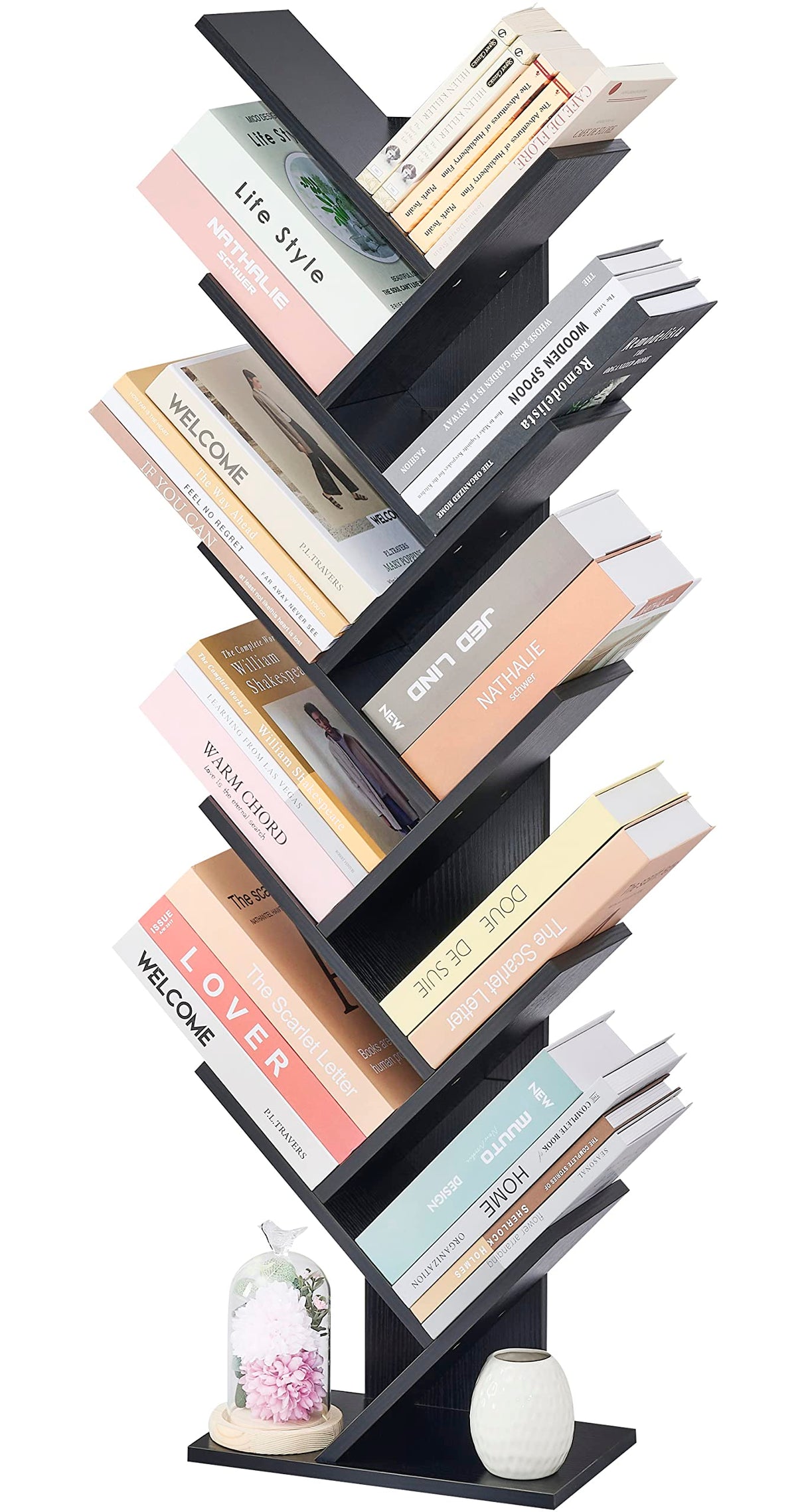 10 Tier Tree Bookshelf, 10 Shelf Bookcase, Free Standing Tree Bookcase, Display Floor Standing Shelf for Books