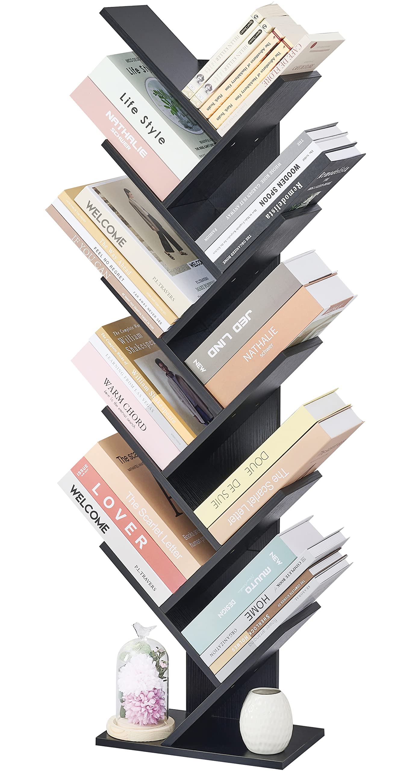 10 Tier Tree Bookshelf, 10 Shelf Bookcase, Free Standing Tree Bookcase, Display Floor Standing Shelf for Books