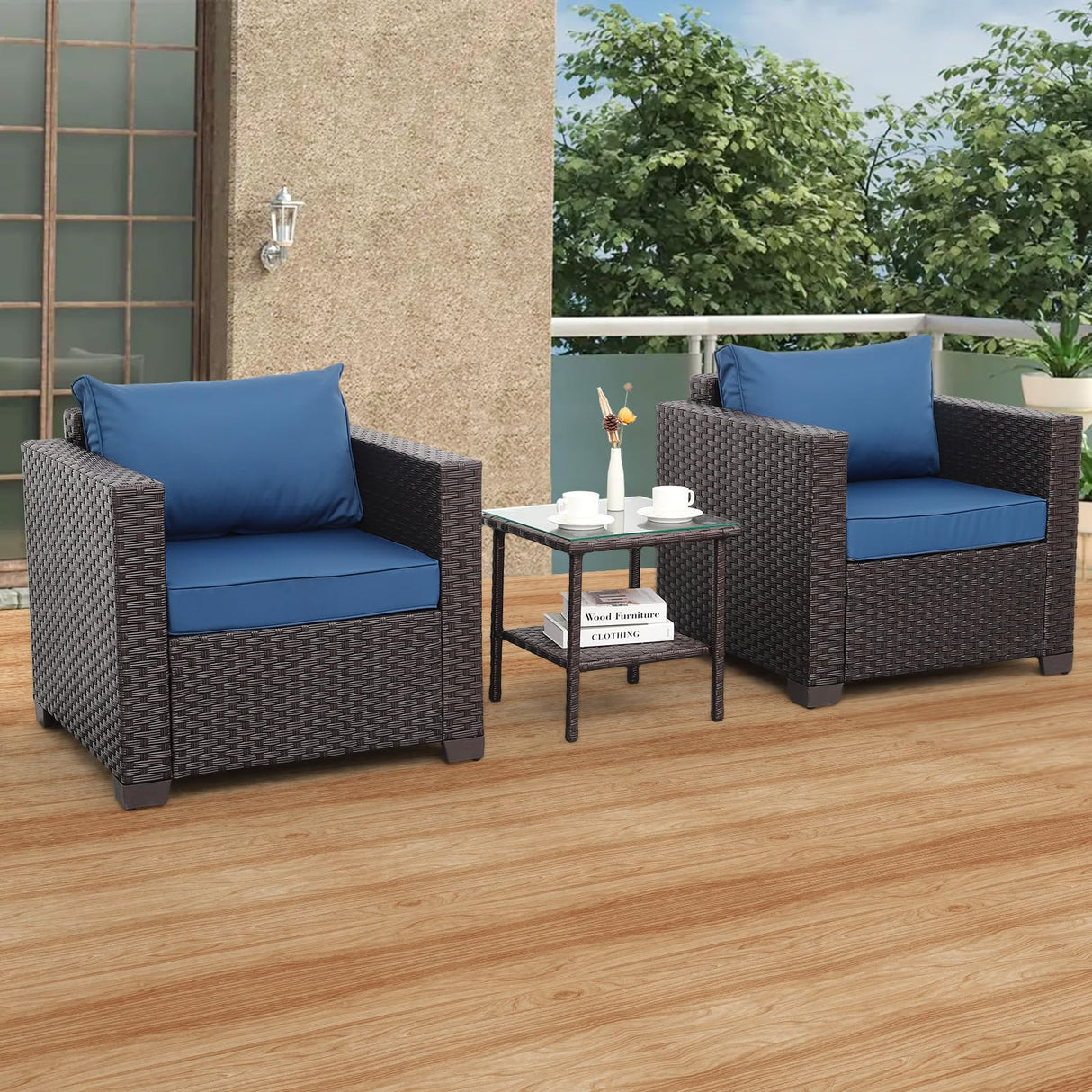 3 Piece Patio Set Patio Conversation Sets Outdoor Chairs and Glass Side Table