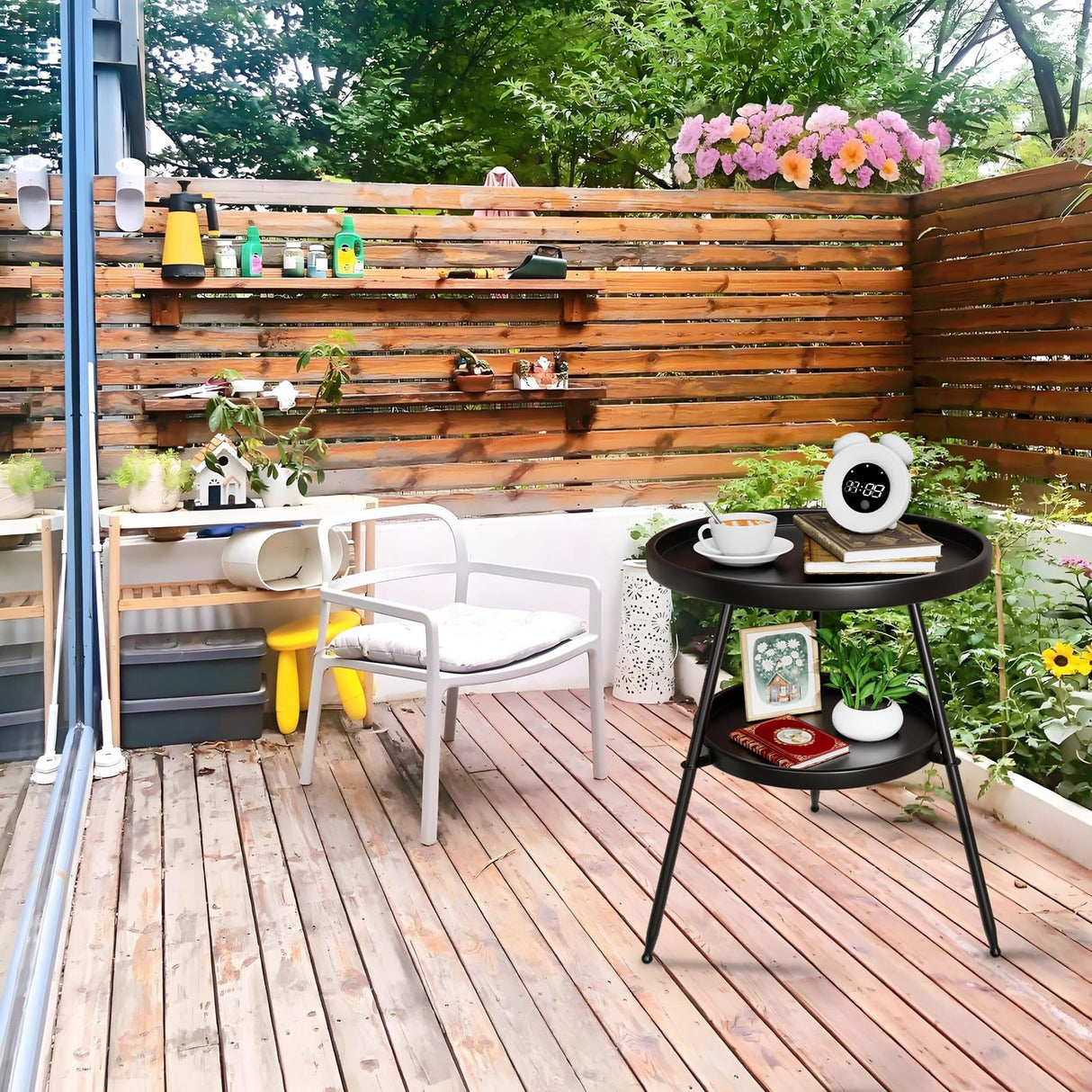 2 Tier Round End Tableļ¼Black Small Side Table Round Metal Coffee Tables Nightstand