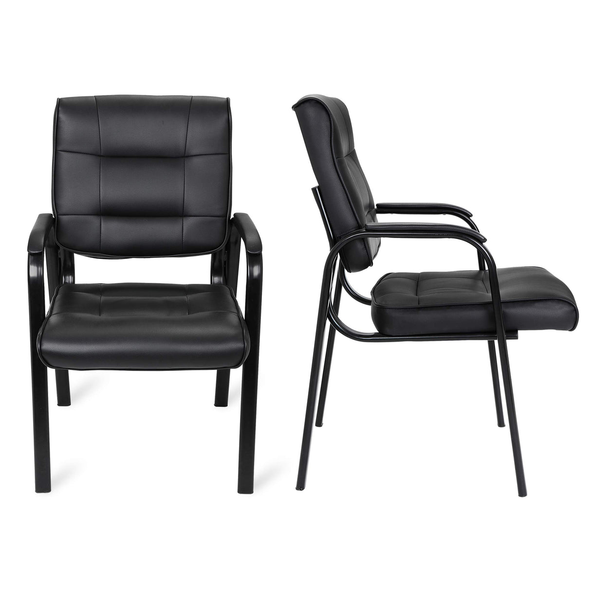 Set of 2 Office Leather Guest Chairs with Padded Arm Rest, Reception Chairs