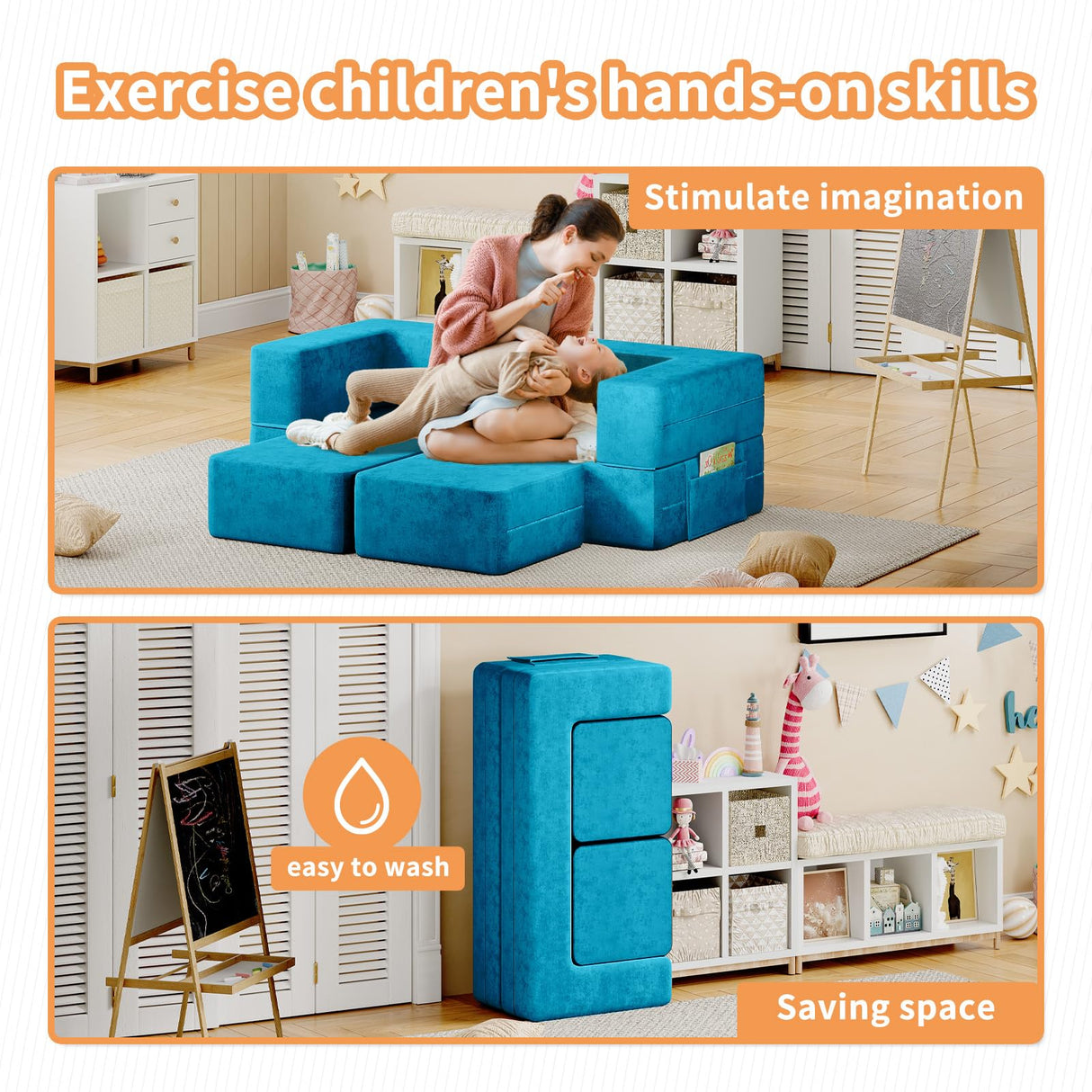 Kids Couch, Toddler Couch with Washable and Durable Covers, Modular Kids Sofa Couch